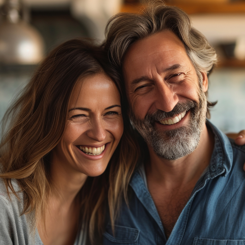 Señor y señora de edad media sonriendo